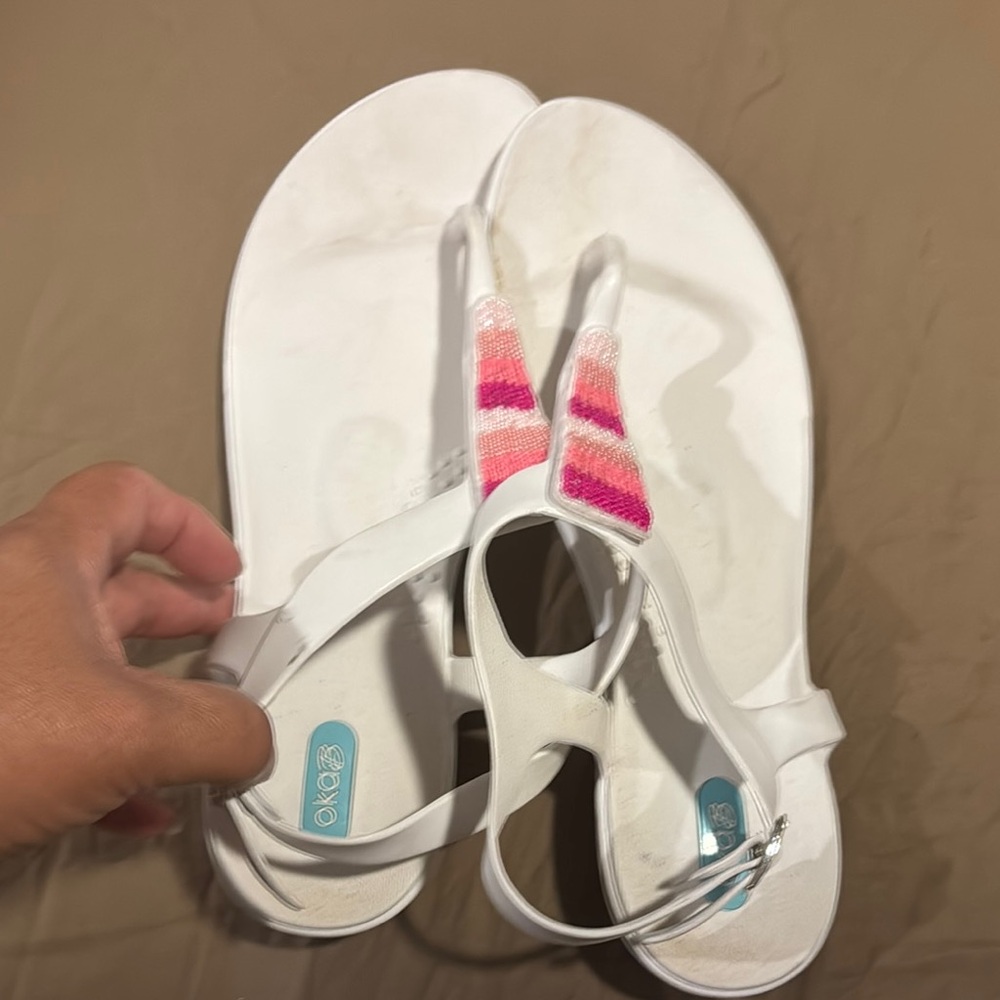 OKA b. White Sandals with Blue Detail